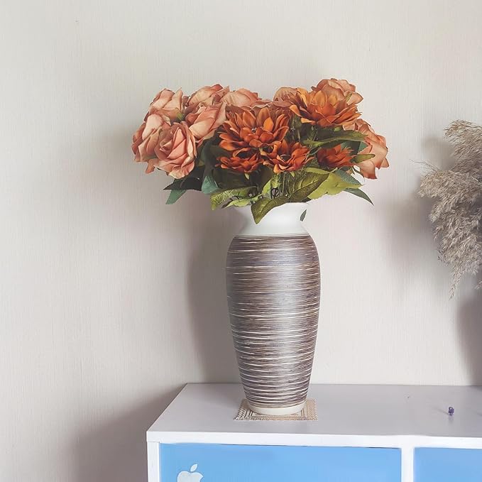 Ceramic Rustic Farmhouse Vase, 12.6" Large Vintage Flower vase Home Decor, Tall Boho Decorative Vases for Living Room, Table, Mantel, Shelf and Centerpieces Decor and Housewarming (D)