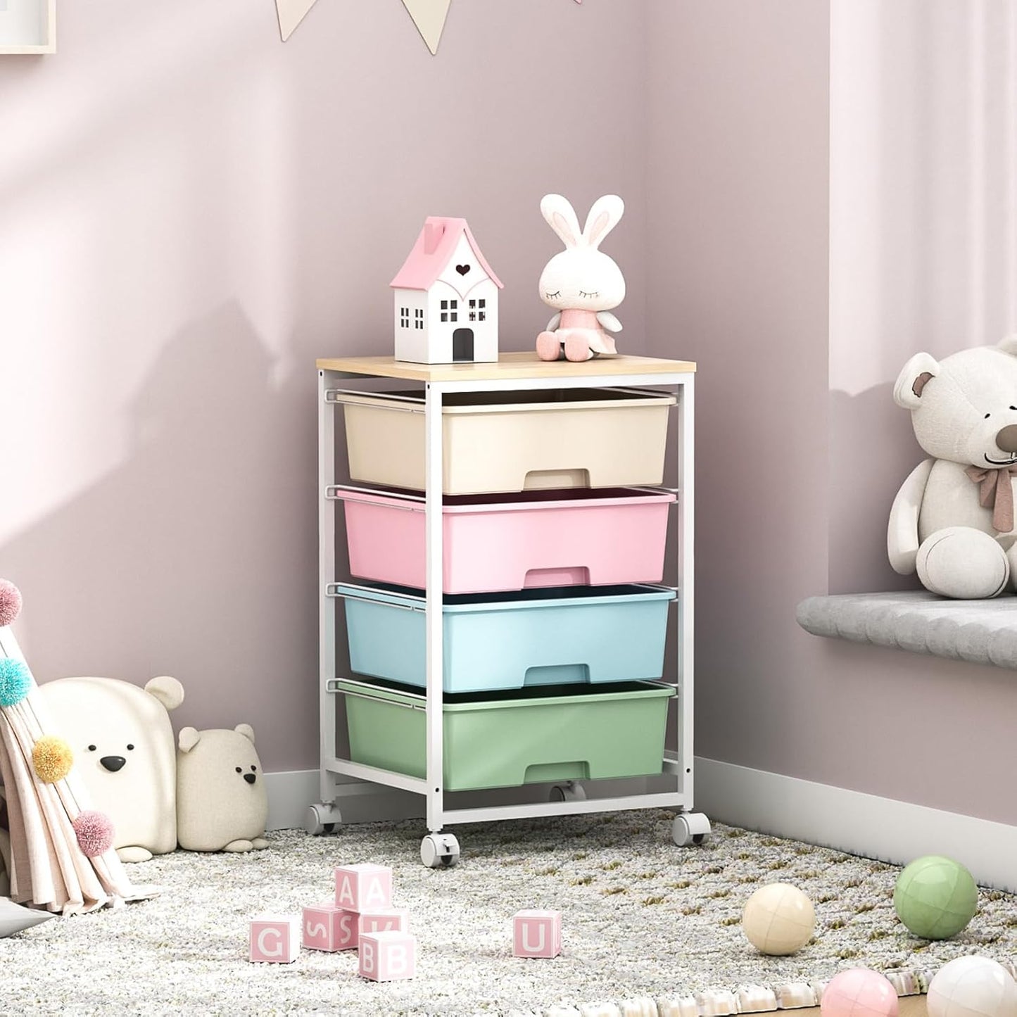 Skiennix Utility Cart - Rolling Storage Cart with 4 Drawers | Colorful Rainbow Design