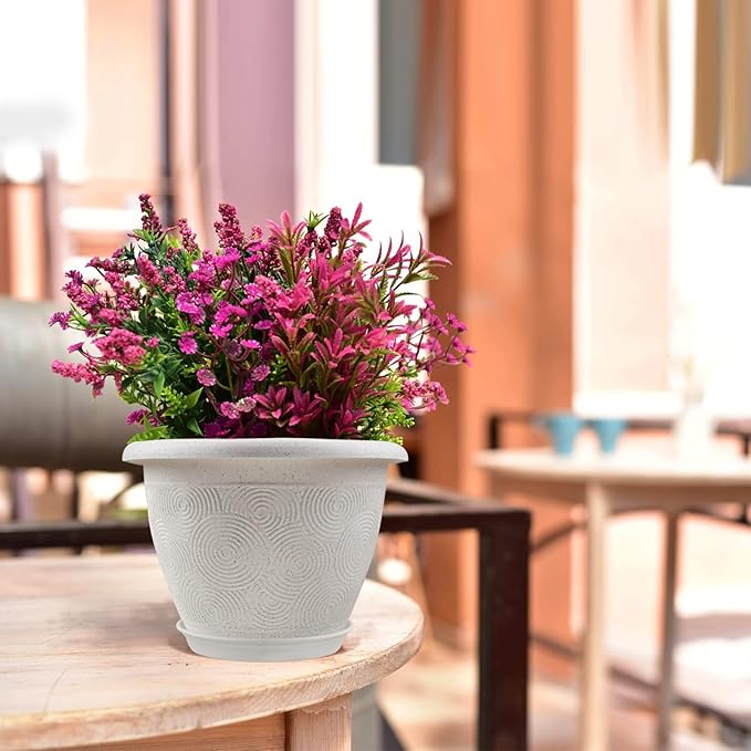 6 Inch Flower Pots Planters for Indoor Outdoor Plants, 6 Pack Plastic Small Plant Pots with Drainage Hole & Tray, Modern Decorative Garden Pot with Saucer, Plant Container for House
