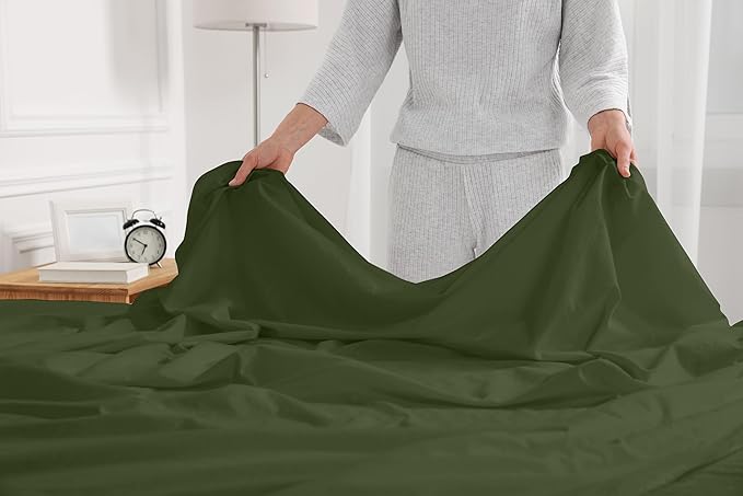 RUVANTI 100% Cotton King Size Sheets Set, 4 Pieces, Soft & Breathable Percale Weave Bedding, Deep Pocket 16", Hotel Standard, Crisp Cool Feel, Durable, Perfect Dyed Bed Sheet, Chive