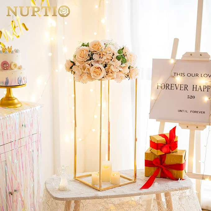 NUPTIO Gold Vases for Centerpieces Wedding - 2 Pcs 23.6 inch Tall Gold Vase Wedding Centerpieces for Tables - Geometric Gold Centerpieces for Table Flower Stand for Table Centerpieces for Weddings