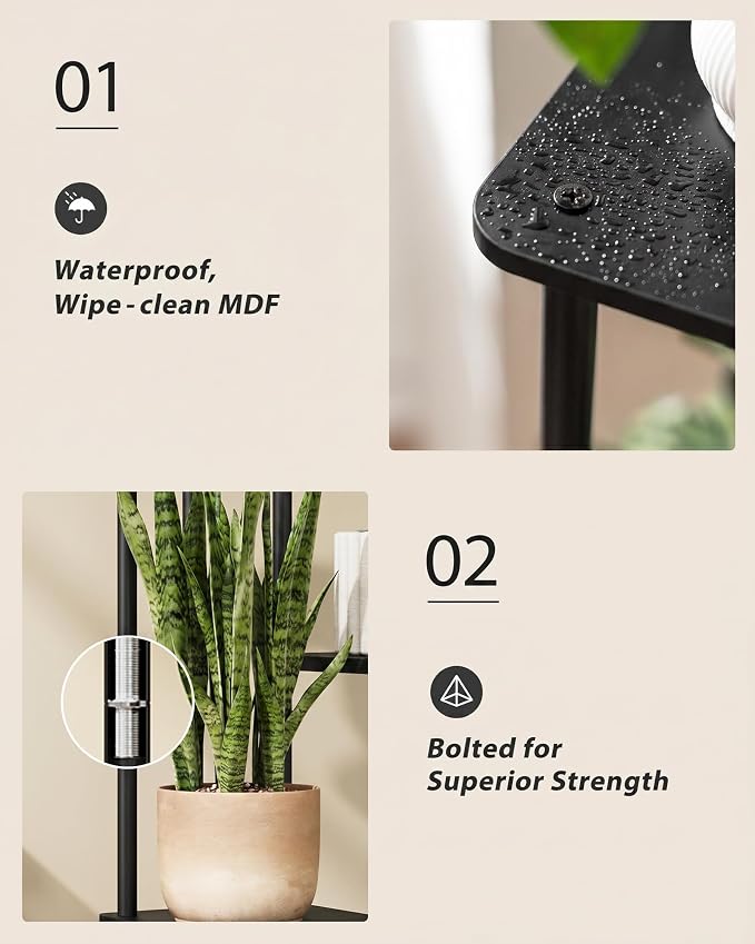 GENTINGBRO Tall Plant Stand Indoor 4 Tiered Plant Shelf for Multiple Plants Coner Shelf Stand Wood Plant Stand Metal Shelving for Living Room Bedroom Balcony Patio Black