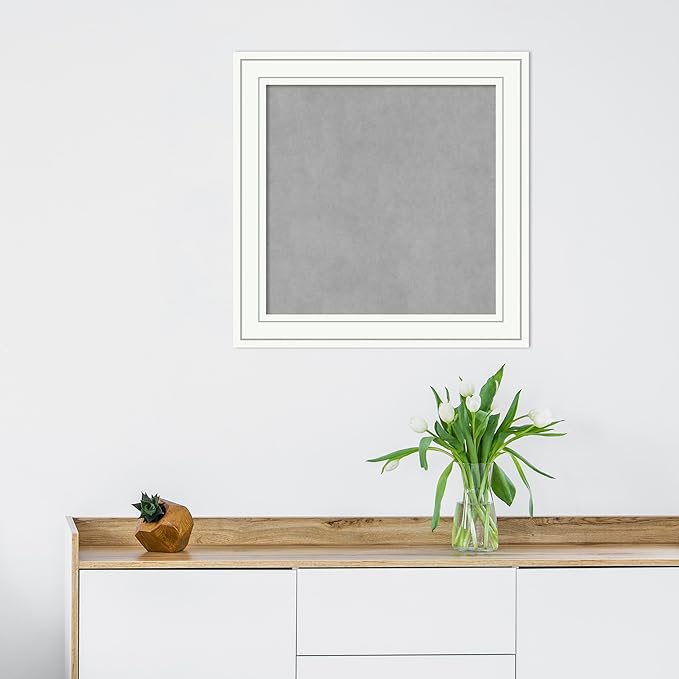 Amanti Art White Framed Magnetic Board 25x25 Medium Vision Board for use with Magnets, 100% Metal Sheet to Display Items as Office Decor or for Home Organization in mudroom, Kitchen or Kids Room