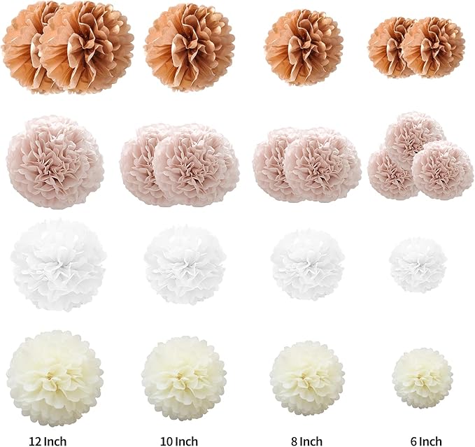 Tissue Paper Pompoms Paper Flower 22 Pcs Dusty Pink,Rose Gold,Ivory,White Paper Flower Ball for Birthday Bachelorette Wedding Baby Shower Bridal Shower Party Decoration