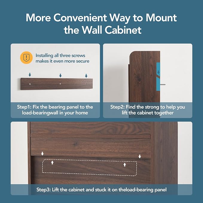 VANIRROR Fluted Wall Cabinet 33" H, Mid-Century Modern Dark Wood Bathroom Cabinet Over Toilet, Medicine Cabinet Storage with Doors & Open Shelf for Kitchen, Laundry Room and Entryway