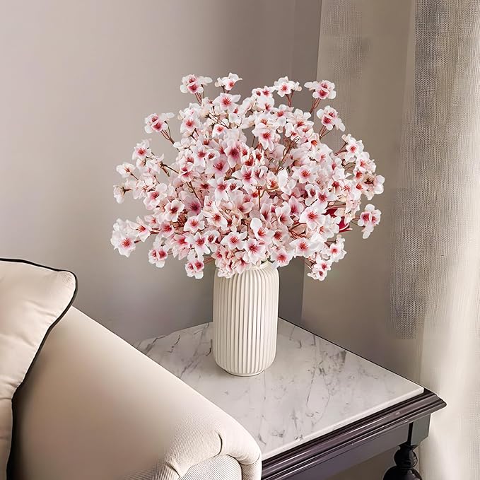 12 Pcs Artificial Cherry Blossom Flowers 18" Faux Silk Cherry Blossom Stems Fake Real Touch Peach Branches for Wedding Home Garden Japanese Decor Light Pink