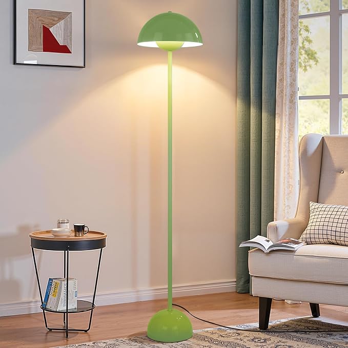 Coucrek Floor Lamp for Living Room, 66'' Tall Industrial Standing Lamp with Unique Reflecting Shade, Mid Century Modern Ambient Light for Bedroom Office Corner, Pastel Green