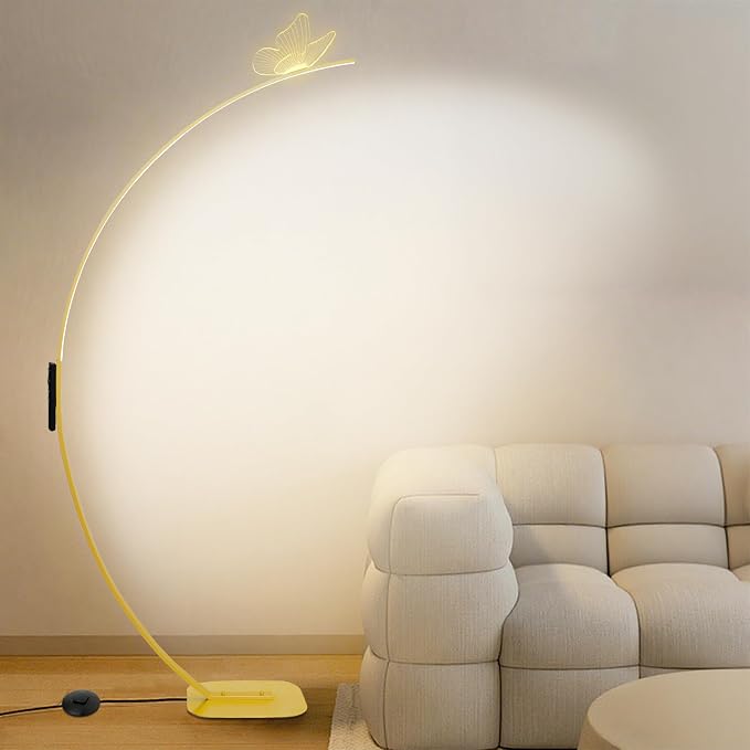 Modern Butterfly Arc Floor Lamp - Dimmable 2000 Lumens Arched Floor Lamp with Remote Control, 3 Color Modes & Foot Switch, Elegant Arc Floor Lamps for Living Room, Bedroom, Office Decor (Gold)