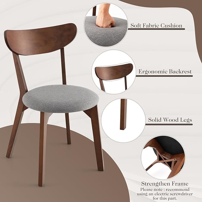ERGOMASTER 5-Piece Dining Table Set for 4, 36" Kitchen Round Table with 4 Chairs, Rubber Wood Legs, Brown
