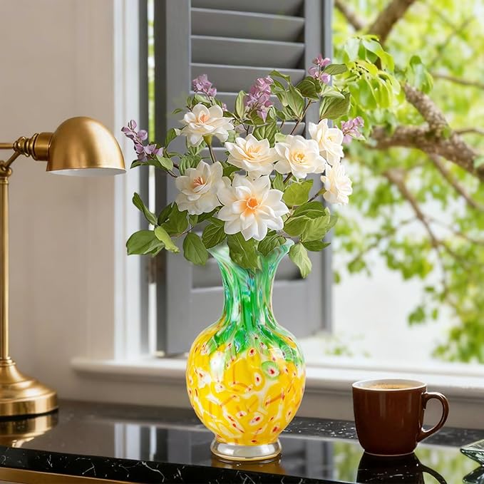 KAMMAK Colored Glass Vase, Beautiful Hand Blown Decorative Vase, Modern Art Vase for Flower Mantle Dining Table Centerpiece, Entryway Living Room Wedding Decoration, HR003