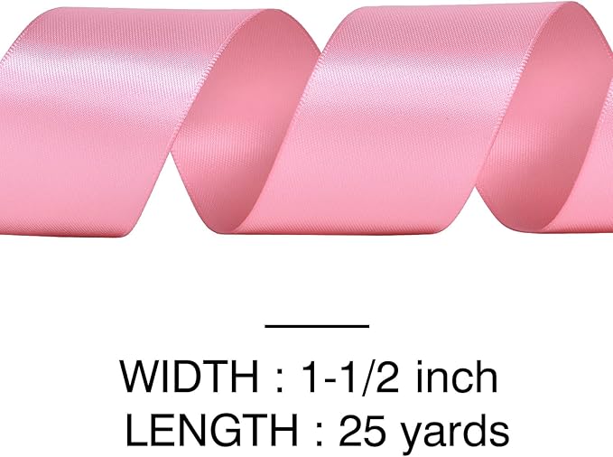YAMA Rose Gold Double Faced Satin Ribbon, 1 1/2 Inch 25 Yards, Dusty Pink Ribbon Great for Crafts Bows Flower Bouquet Wedding Home Decor Gift Wrapping
