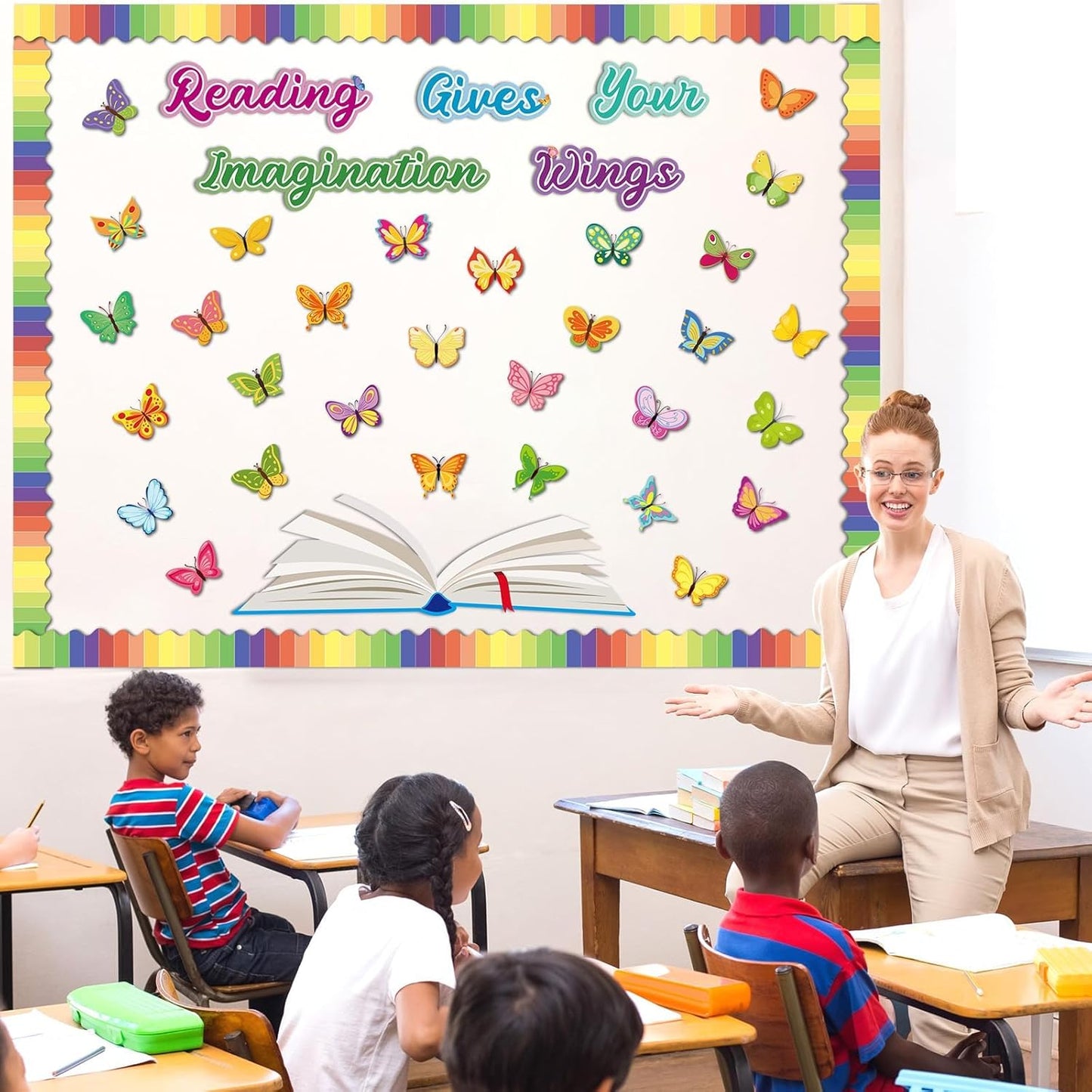 Skiennix Reading Bulletin Board Decorations Set - Spring Butterfly Cutouts for Classroom | Imagination-Inspiring Decor