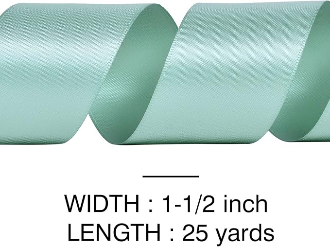 YAMA Sage Green Double Faced Satin Ribbon 1 1/2 Inch 25 Yards, Light Green Ribbon for Crafts Bows Flower Bouquet Wedding Home Decor Gift Wrapping