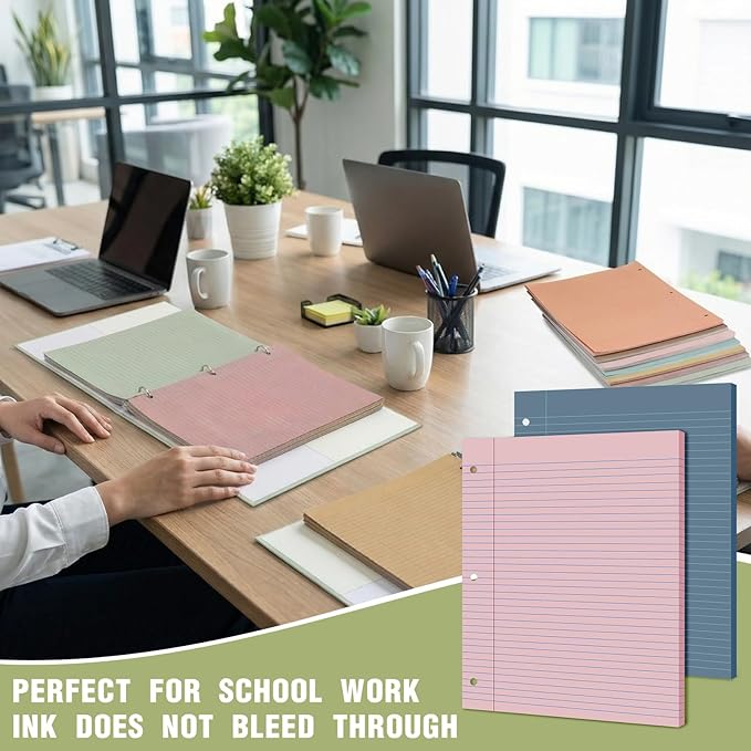 PerKoop 600 Sheets Colored Loose Leaf Paper 8.5" x 11" college ruled Lined 3 Hole Punched notebook Filler Paper for 3 Ring Binders Office School Supplies (Muted Colors)