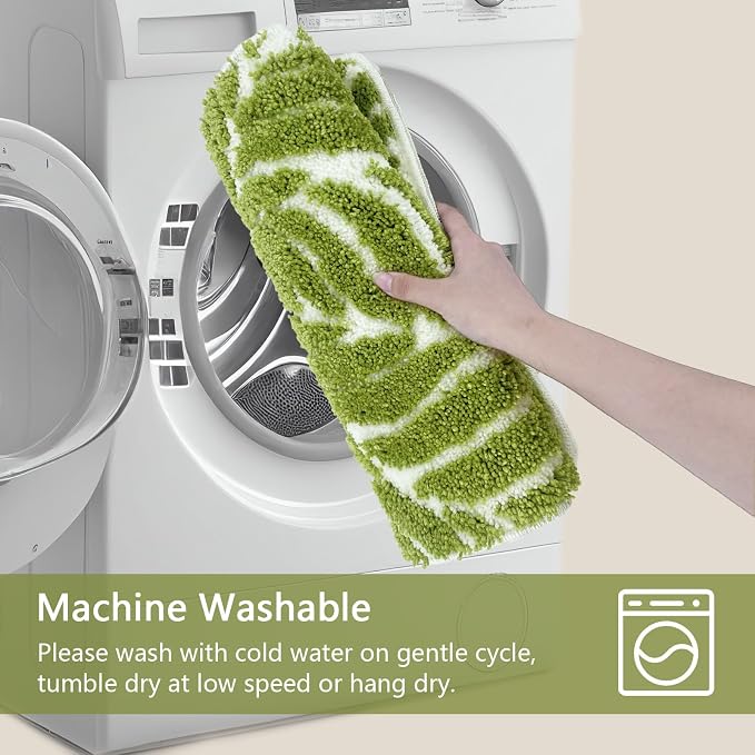 Grass Green Leaf Bathroom Rugs - Cute Bath Mat, Green Bath Mats Non Slip Machine Washable Funny Bathroom Decor Water Absorbing Bath Rugs for Sink Bathtub Shower 20" x 32"