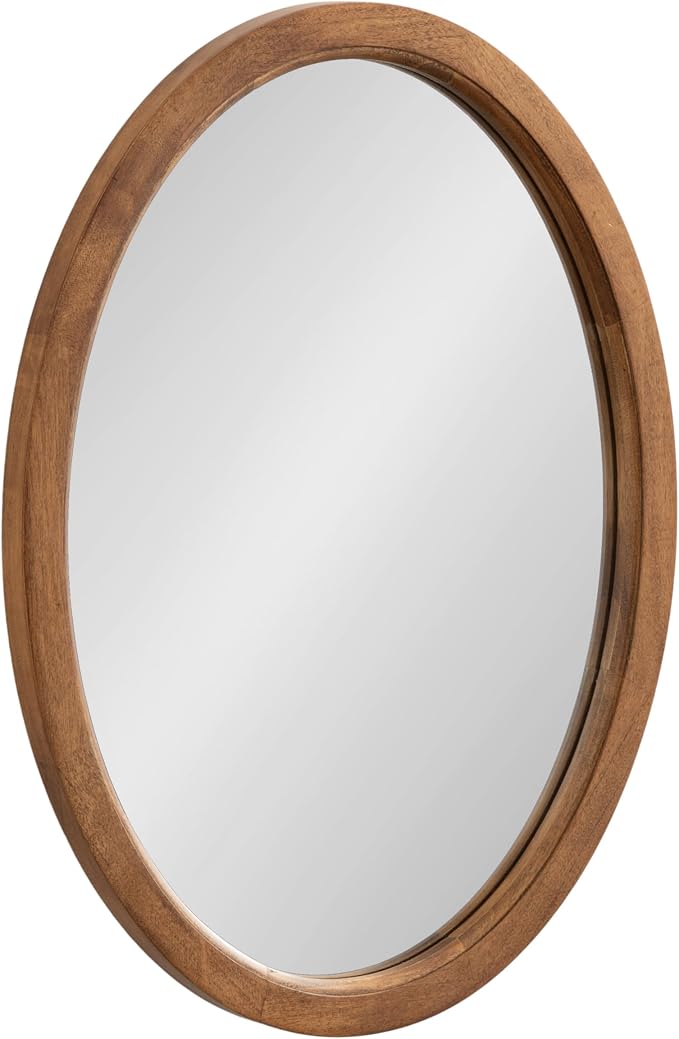 Kate and Laurel Hogan Farmhouse Oval Framed Wall Mirror; 18 x 24; Natural Rustic; Decorative Traditional Wood Mirror with Soft Curvature and Oval Shape