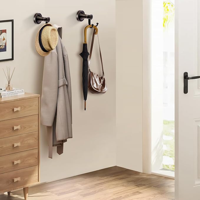 Oil Rubbed Bronze Bathroom Towel Hook, Bronze Bathroom Robe Hook, Heavy Duty Double Towel Hooks Bath Farmhouse Coat Clothes Hook Wall Mounted Rustic for Kitchen Washroom