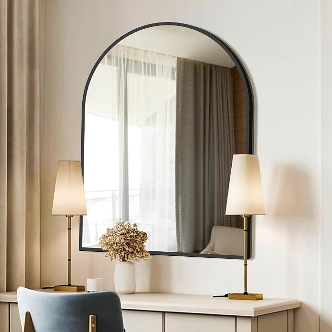 FICTOR Bathroom Mirror for Wall, Arched Vanity Bathroom Mirror for Over Sink, Metal Framed with HD Shatter-Proof Glass for Entryway, Living Room,Bedroom(30” x 40”, Black)