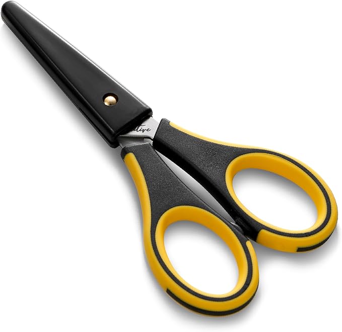 Beaditive Precision Craft Scissors - Stainless Steel Blades With Safety Cap - Ultra Sharp Tip & Non-Slip TPR Handles - For Adult & Kid Paper Crafting, Scrapbooking, Home, Office, and School Use
