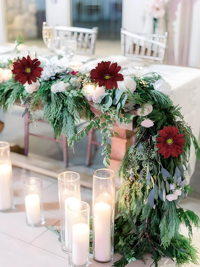 Red Gerbera Daisy Artificial Flowers – 5PCS Real Touch Faux Daisies, 26.7" Long Stem Gerber Daisies, Artificial Flowers with Stems for Romantic Arrangements, Wedding Centerpieces Home Decor