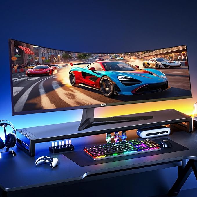 Gawfolk 49 inch Ultra-Wide Curved 1500R Gaming Computer Monitor, DQHD(5120×1440), 165Hz, 1MS, FreeSync, 120% sRGB, Height Adjustable PC Screen, HDMI2.1,DP1.4, Compatible Wall Mount 75 * 75mm - Black