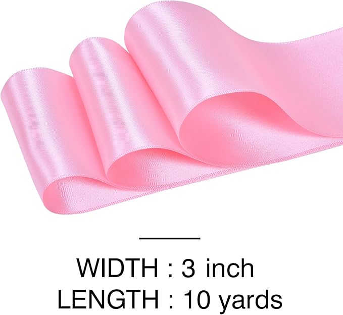 YAMA Pink Double Faced Satin Ribbon, 3 Inch 10 Yards, Great for Crafts Bows Flower Bouquet Wedding Home Decor Gift Wrapping