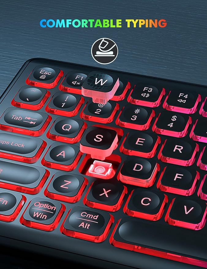 Wireless Keyboard and Mouse Combo, RGB Backlit, Rechargeable & Light Up Letters, Full-Size, Soft Typing, Sleep Mode, 2.4GHz Quiet Keyboard Set for Mac, Windows, Laptop, PC, Trueque (Black)