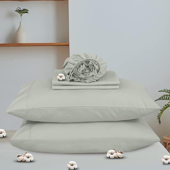 RUVANTI 100% Organic Cotton Sheets California King, Percale Weave, GOTS Certified, 4-Piece Set, Deep Pocket 13", Crisp & Breathable, Soft Durable Bedding, Sábanas Algodón Orgánico – Mineral Gray