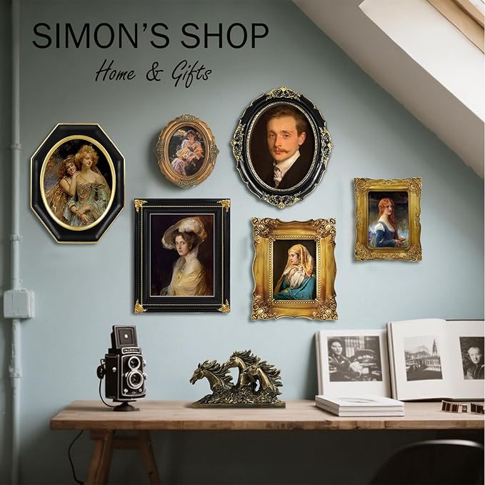 SIMON'S SHOP Vintage 11x14 Picture Frame for Gallery Wall Display, Black Oval Poster Frames with Glass Cover, Victorian Gothic Photo Frame