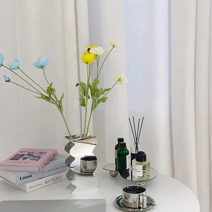 Modern Wavy Acrylic Flower Vase, Mirror Effect Design, Silver, Decorative Home Office Centerpiece, 7.9x4.1x2 Inch