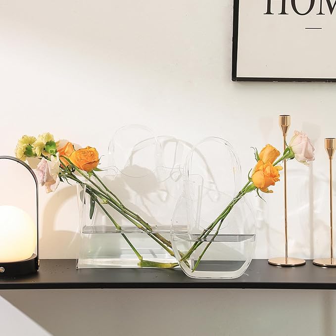 Purse Vase, Bag Vase for Flowers, Clear Acrylic Vase, Purse Vase for Flowers, Aesthetic Vases for Flowers, Decorative Tote Bag Vases for Wedding, Living Room, Bedroom, Table, Office(Tote Bag)