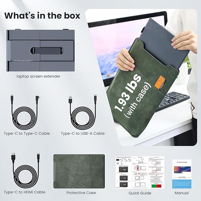 UK BONITOYS Laptop Screen Extender, 14" Ultra-Thin & Lightweight Portable Monitor, 1080P FHD IPS Second Screen, Plug and Play, Laptop Monitor Extender Compatible for Mac/Win Laptops 13-17 Inch