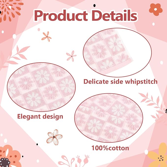 Quera 2 Pack Hand Towels Spring Summer Daisy Pink White Flower Checkered Bathroom Decorative Towels Set for Bath Kitchen Gift Guest Use 13.7'' x 29.5''