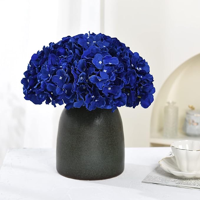 10PCS Silk Hydrangea Heads with Stems Artificial Flowers for Wedding Party Home Decor (Royal Blue)