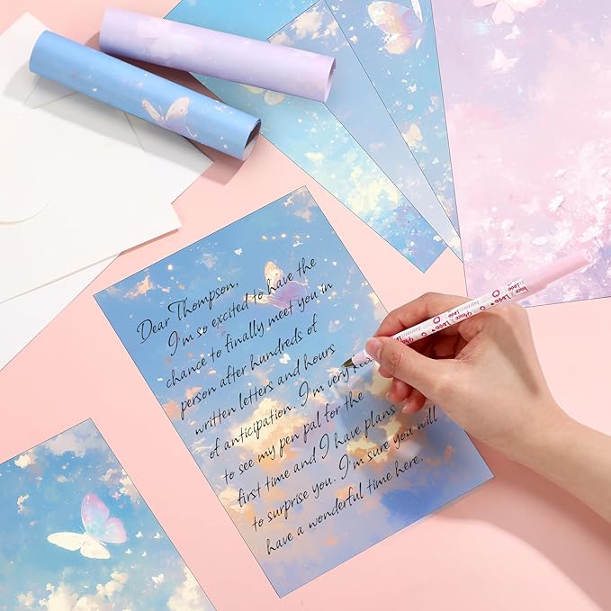 Supervitae 120 Pack Watercolor Butterfly Letter Writing Stationery Paper, 8.27 x 5.51 Inch Double Sided Decorative Letter Sheets for Writing Printing Crafts, 6 Watercolor Design (Watercolor Butterly)