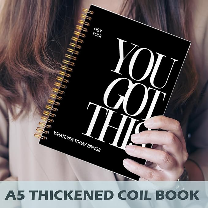 Yhtrg You Got This Inspirational Spiral Notebook Journal, Inspirational Notebook for Women, Motivational Journals, Black Motivational Positive Notebooks for Office School Supplies, 5.5x8.3 Inch