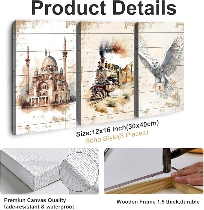 Magic Castle Canvas Wall Art Magic Express Train Snowy Owl Pictures Paintings Wall Decor Watercolor Magic Potter Nursery Posters Print Artwork for Kid Boy Bedroom Playroom Home Decoration 12x16 3pcs