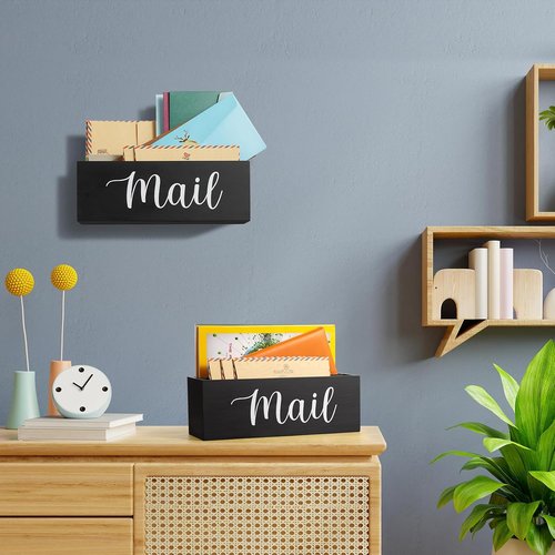 DRASTAR Mail Organizer - Stylish Black Wood Desk Holder with 2 Slots for Home Office Decor