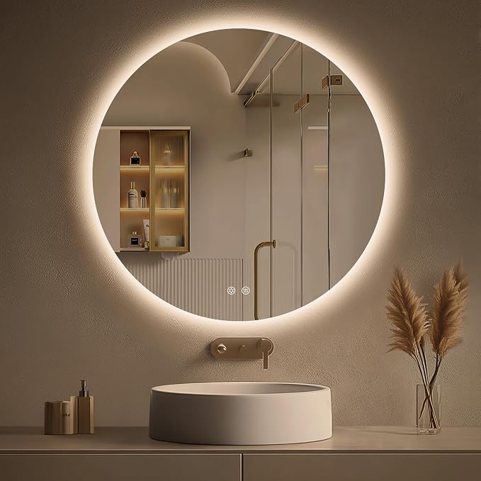 LOVESPEJO 30 Inch Round Backlit Bathroom Mirror with Lights, Circle LED Mirror for Bathroom, Fogless, Stepless Dimmable, 3 Color Changing, Memory, IP54, Shatter-Proof