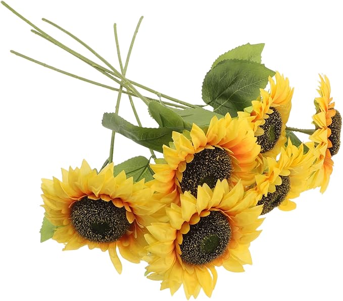 LOGOFUN 12PCS Realistic Sunflowers Artificial Flowers with Stems for Home Garden Decor Wedding Festival Party Arrangement