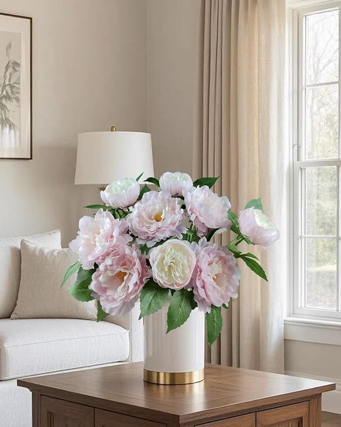 Premium Pink Peonies Artificial Flowers, Fake Silk Peony Flowers with Stems, Faux Florals for Wedding Bridal Bouquets, Floral Arrangements, Table Centerpieces, Home Decorations