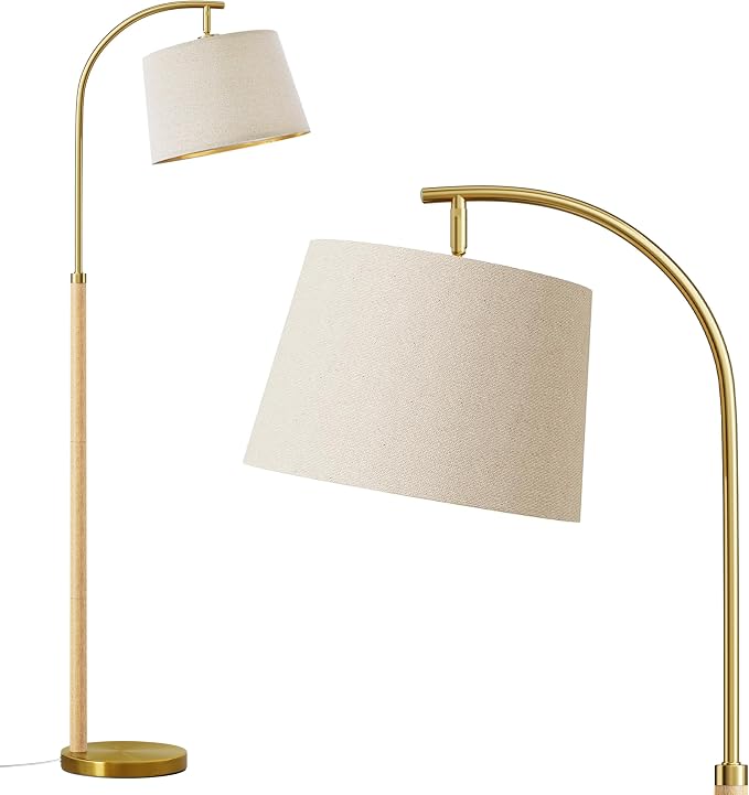 G-SAFAVA 63" Wood Floor Lamps for Living Room with Foot Switch Arc Tall Standing Lamp for Bedroom Mid Century Modern Corner Gold Floor Lamps for Office Nursery Industrial Reading Lamp, Natural Wood