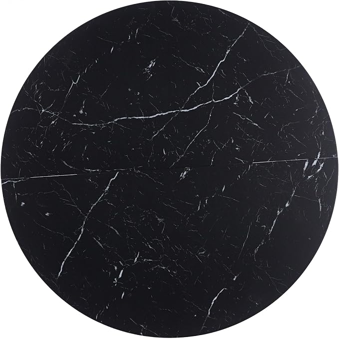 42" Tulip Table for 4-6 Persons Modern Round Dining Table, Mid-Century Modern Black Marble Small Kitchen Table with MDF Wooden Top, Leisure Coffee Table for Living Room, Dining Room, Office