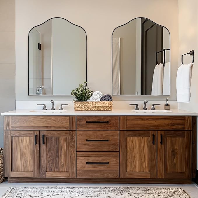 ANDY STAR Scalloped Arched Mirror, 30x40 Polished Chrome Irregular Bathroom Mirror for Vanity, Asymmetrical Curved Top with Rustproof Stainless Steel Frame, for Entryway, Bedroom, Mantel, Fireplace