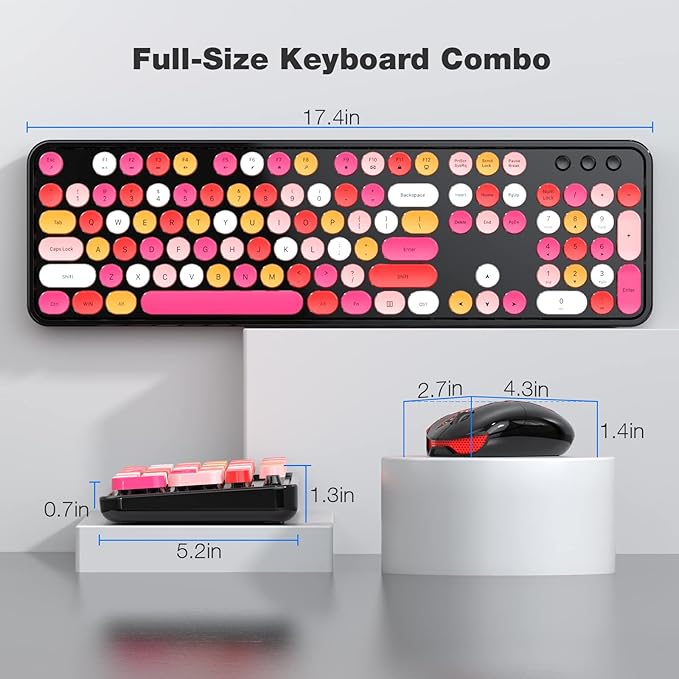 Wireless Keyboard and Mouse Combo, MOWUX Colorful Computer Full Size 2.4G Plug and Play Wireless Typewriter Keyboard and Mouse Set for Windows, Computer, Desktop, PC, Notebook (Black Colorful)