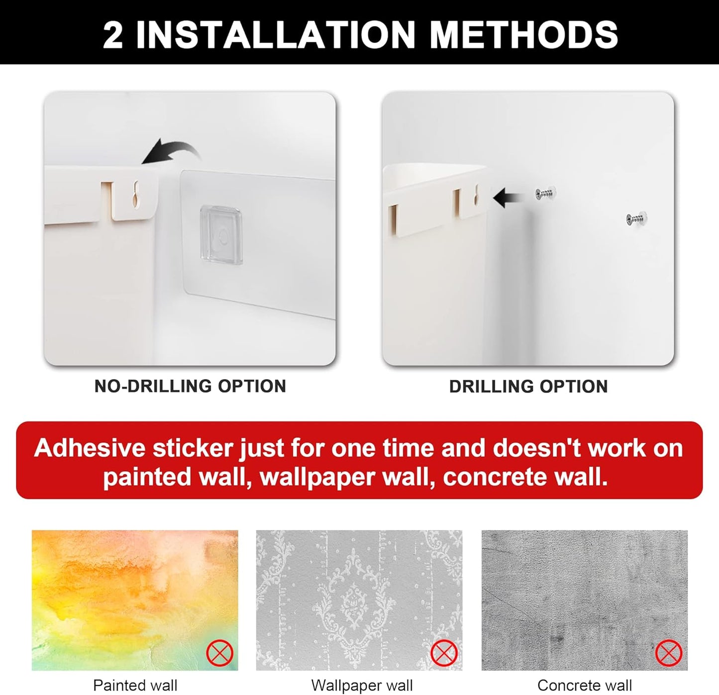 YOHOM Wall-Mounted File Holder - No Drilling Adhesive Organizer for Mails & Magazines | White, Single Pocket