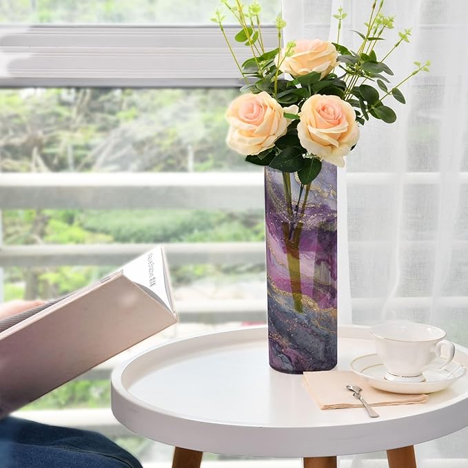 ALAZA Purple Gilded Marble Flower Vases for Home Decor Kitchen Bedroom Living Room Bathroom Office Table Decorations