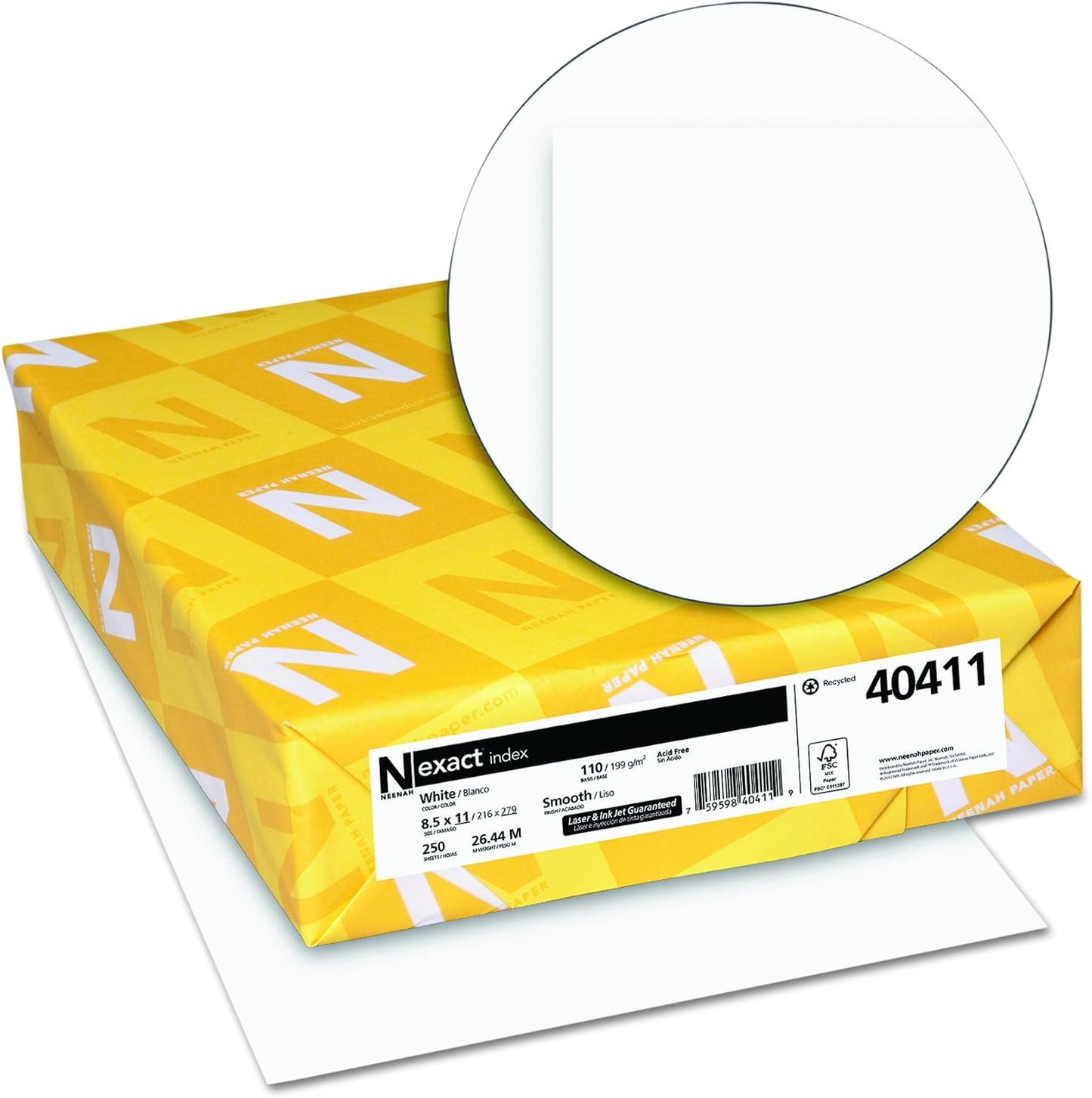 Wausau Paper Index Card Stock - 110 lb, 92 Brightness, White - 250 Sheets Per Pack