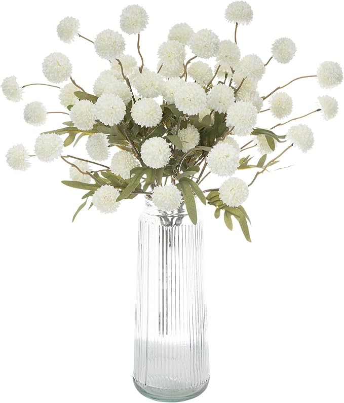 Fake Flowers Artificial Chrysanthemum Faux Mums Faux Flowers for Vase Fall Long Stems Flower Silk Flower for Indoor Home Decoration Kitchen Office Wedding Decoration(20.5In,10PCS,White)No Vase