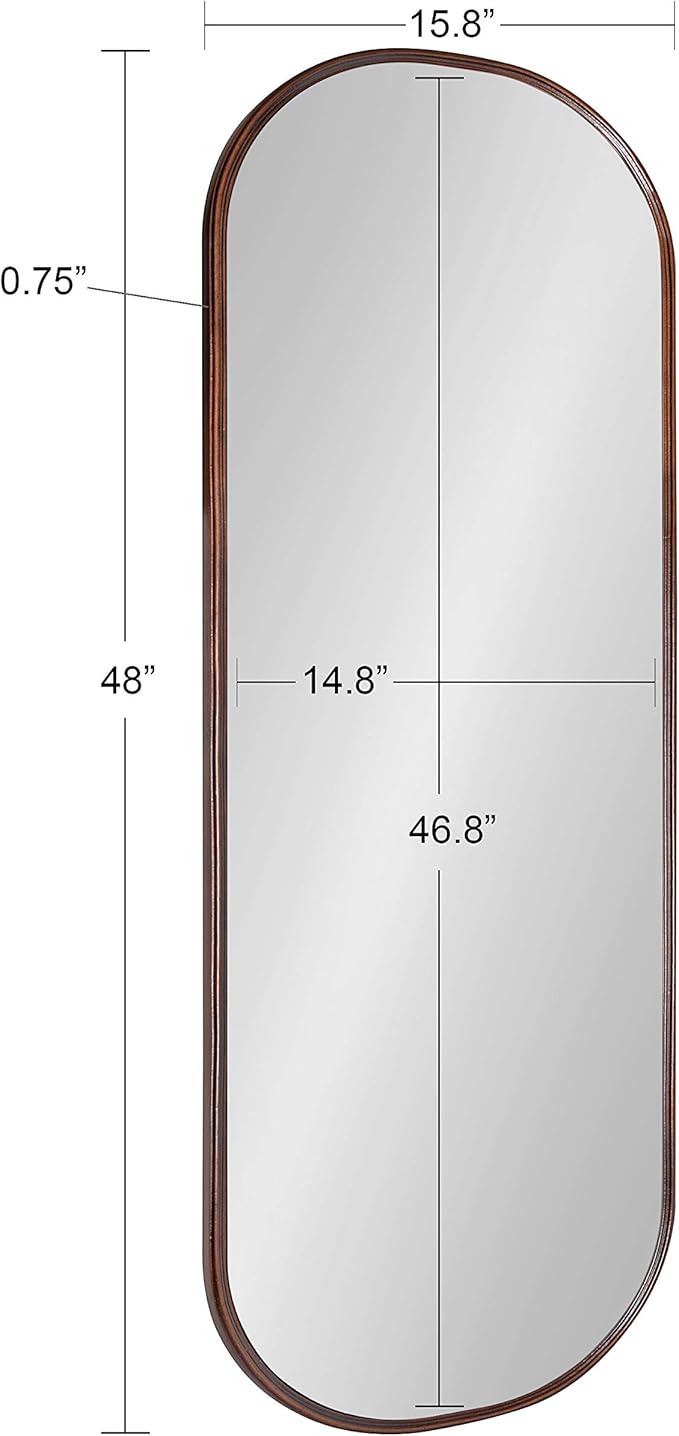 Kate and Laurel Caskill Modern Framed Capsule Mirror, 16 x 48, Bronze, Decorative Oval Accent Mirror for Wall